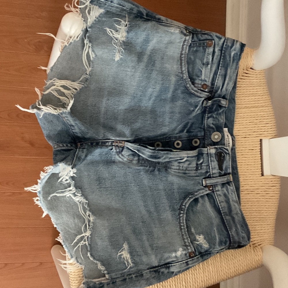 Moussy Light Blue Distressed Jean Shorts